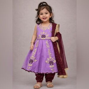 Purple and Gold Floral Anarkali & Salwar Suit for Girls
